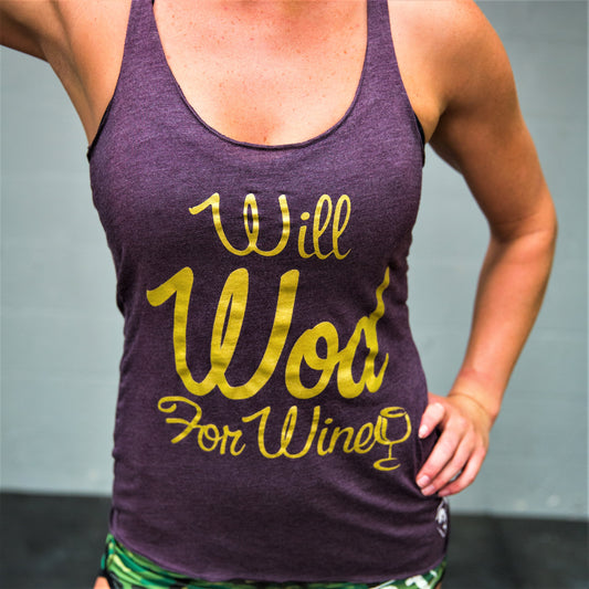 Will WOD For Wine Racerback Womens T-Shirt - 321Apparel - crossfit