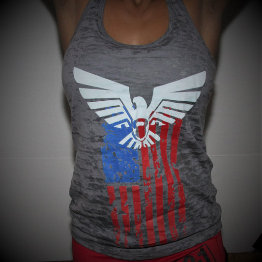 Eagle Flag Burnout Womens T-Shirt - 321Apparel - crossfit